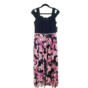 NWT ALEXA B NIGHT COLD SHOULDER BLACK FLOWER WAIST BEADS DRESS SZ 12